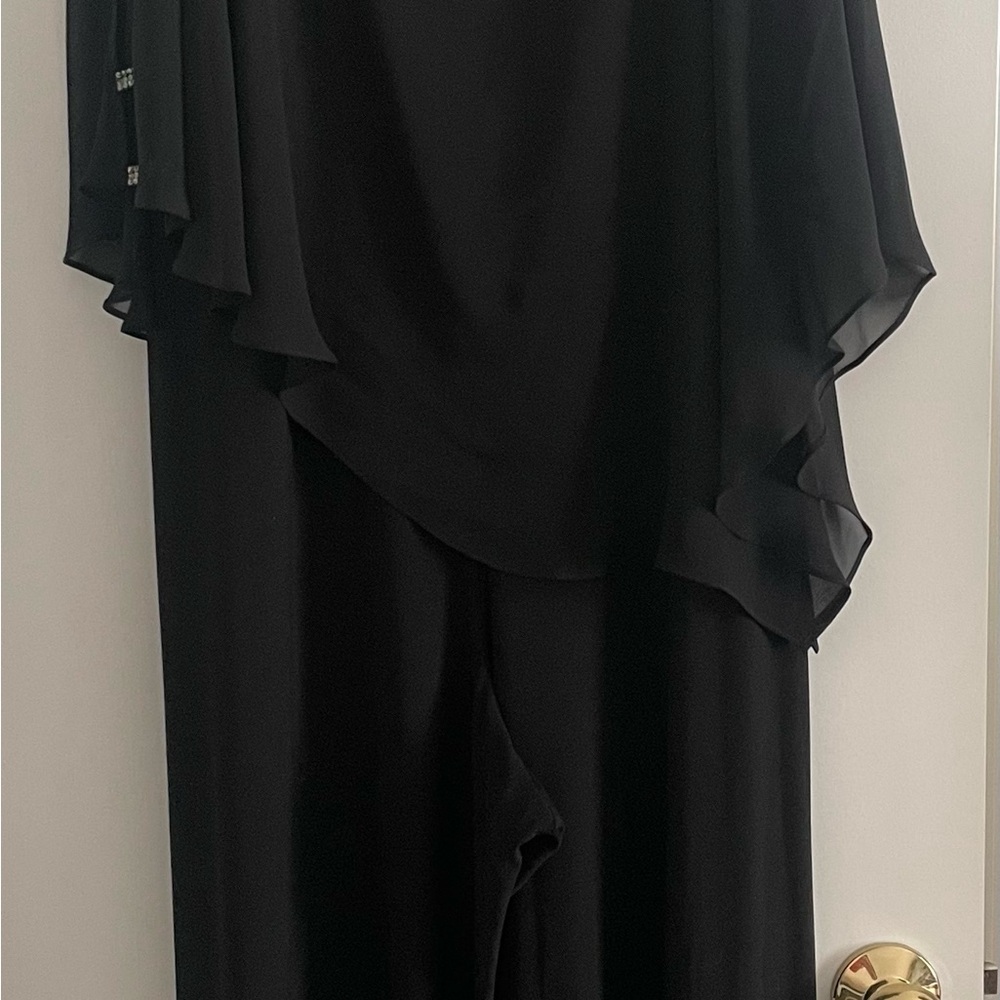 MSK Black Wide Leg Jumpsuit with Sheer Overlay